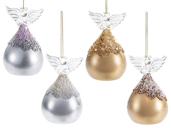 Ange en verre décoré en or et argent avec lumière LED et écr