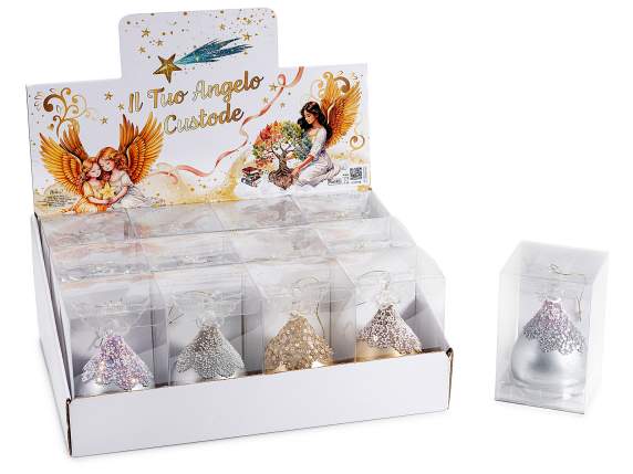 Ange en verre décoré en or et argent avec lumière LED et écr