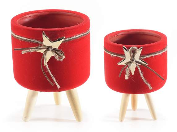 Ensemble de 2 vases en terre cuite recouverts de velours