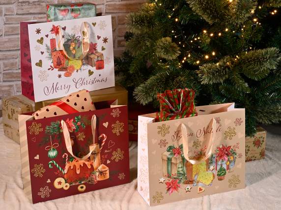 Grand sac-enveloppe de Noël horizontal en papier avec poigné