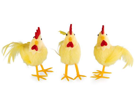 Coq en fourrure et plumes écologiques douces à placer sur un