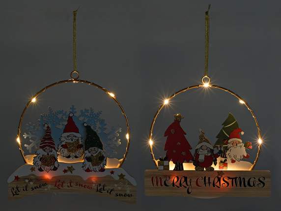 Guirlande suspendue en métal avec décorations en bois, LED