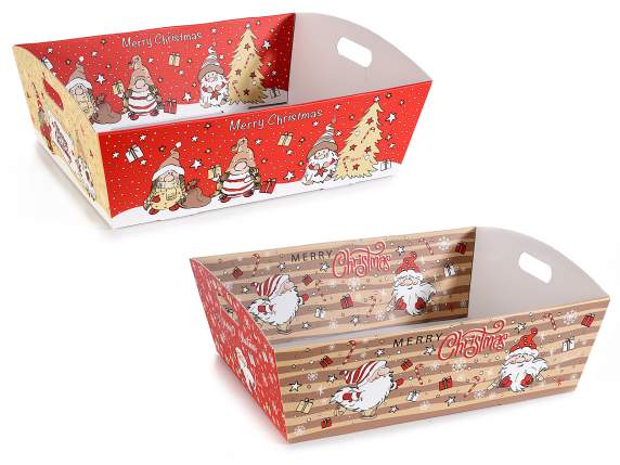 Grand plateau en papier de Noël avec poignées et gnomes
