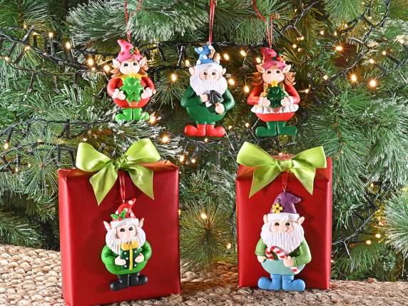 Lutin du Père Noël en pâte de résine à suspendre