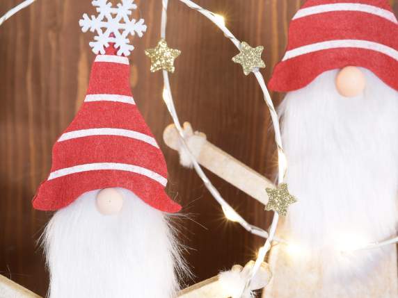 Lot de 2 Père Noël en tissu avec cercle lumineux LED