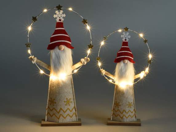 Lot de 2 Père Noël en tissu avec cercle lumineux LED