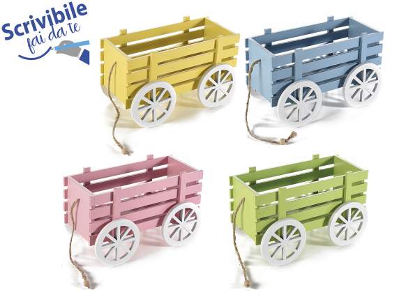 Decorative colored wooden cart with rope