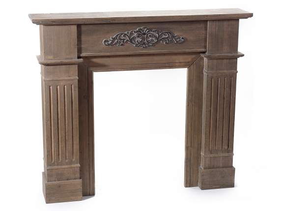 Decorative frontal fireplace in wood with relief