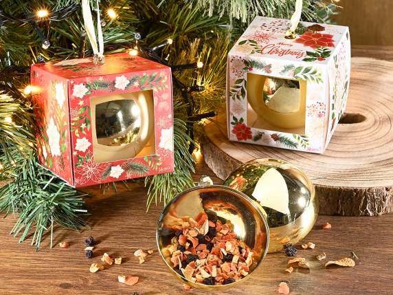 Sphère ouvrable Golden Food avec ruban dans une boîte cadeau