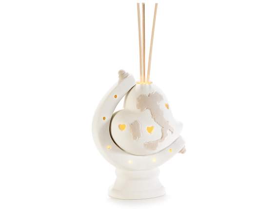 Coeur en porcelaine Italie avec lumière LED et bâton