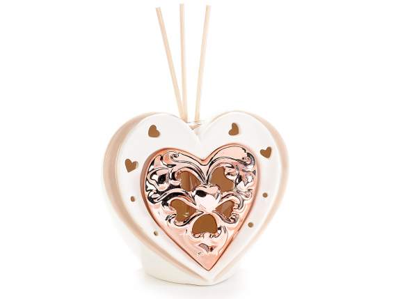 Coeur en porcelaine avec lumière LED et bâtonnet en bois