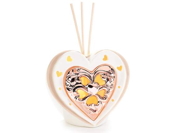 Corazón porcelana con luz LED y varilla madera para perfumar