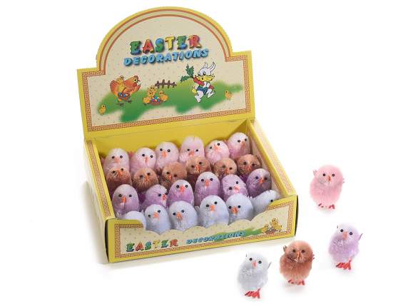 Display with 24 decorative colored chicks