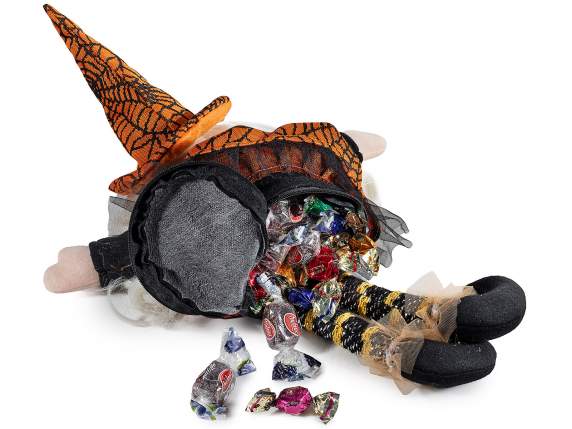 Porta dulces Befana de tela con patas largas para colgar