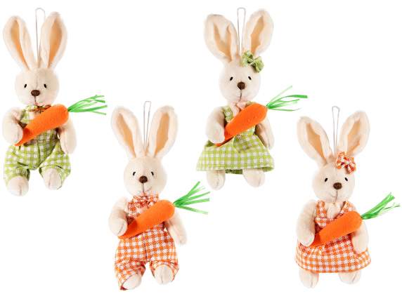 Fabric bunny candy holder with carrot and zipper to hang