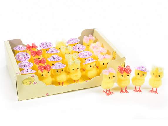 I display 24 chicks with polka dot hat-bow
