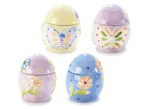 Ceramic egg-shaped sweet jar with embossed decorations