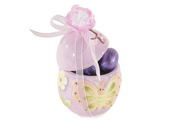 Ceramic egg-shaped sweet jar with embossed decorations