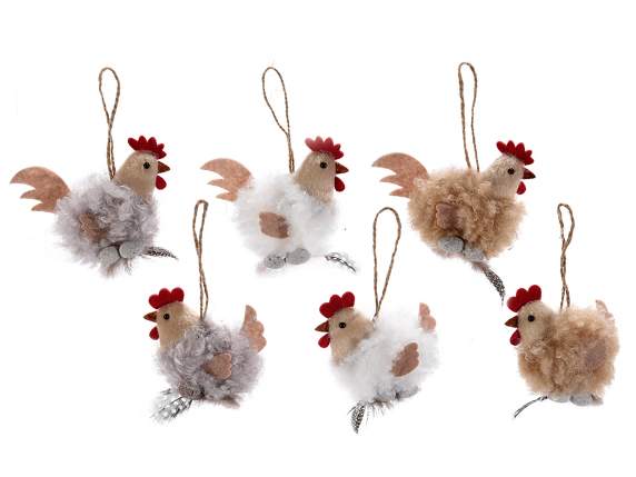 Easter hen with soft artificial feathers to hang