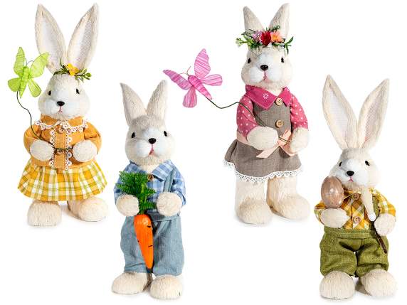 Natural fiber bunny with butterfly, egg and carrot