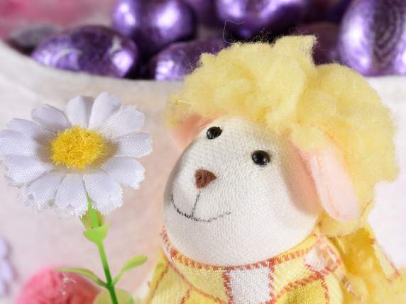 Sheep in soft fur c - deco Happy Easter to be placed