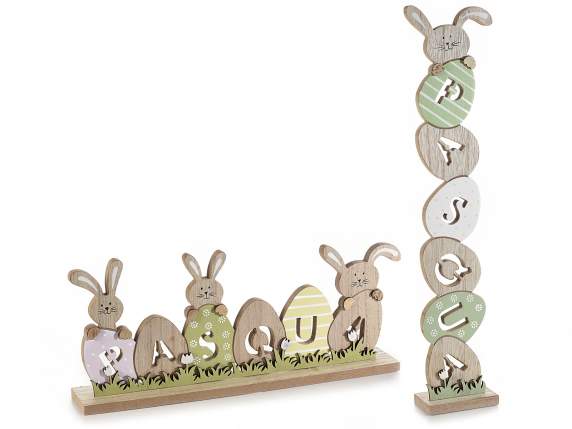 Colored wooden decoration with eggs and Easter bunnies