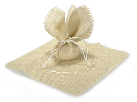 Tulle square bomboniera in ecru jute with tie
