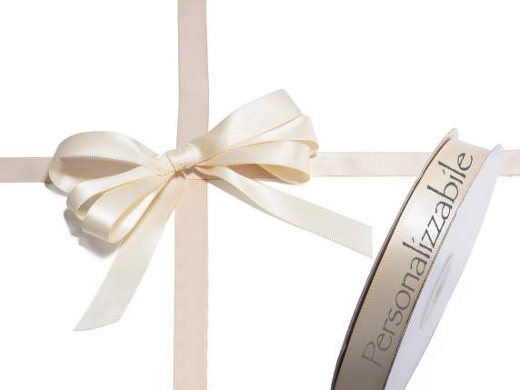 Personalized double satin ribbon 15mm ecru