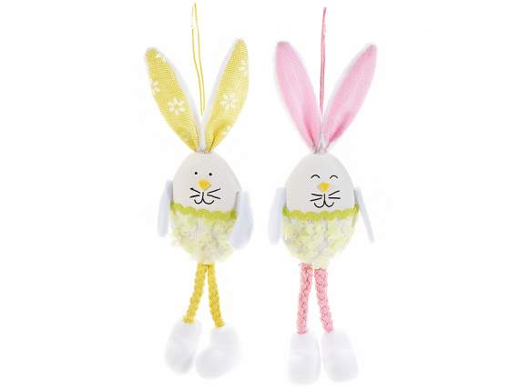 Egg-shaped long legs bunny with sequins to hang