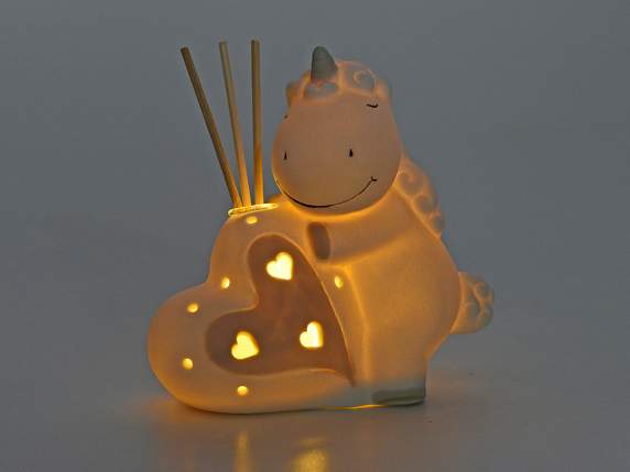 Einhorn aus undurchsichtigem Porzellan mit LED und Duftstäbc