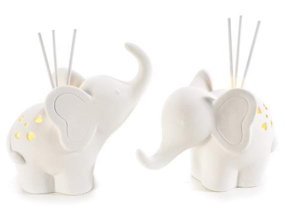 Éléphant en porcelaine avec lumière LED et bâton avec parfum