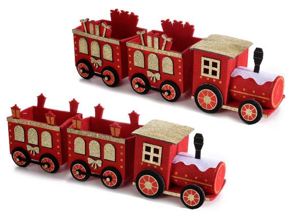 Train de Noël en tissu avec détails en relief et paillettes