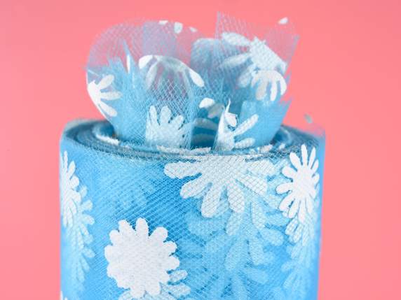 Rouleau de tulle coloré de 15 cm avec des marguerites blanch