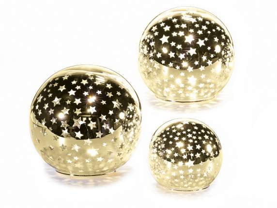 Set de 3 lampi sfera aurie cu lumina LED alb cald si tempori