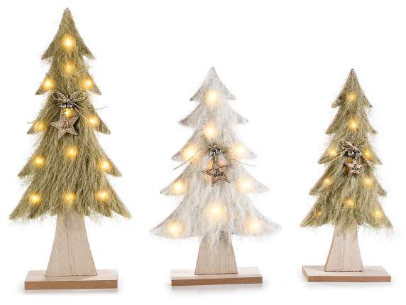 Ensemble de 3 arbres en bois avec lumières LED, étoile et ar