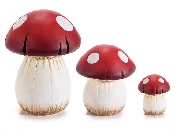 Ensemble de 3 champignons décoratifs en terre cuite