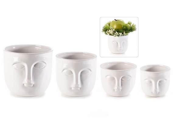 Ensemble de 4 vases en céramique avec décoration de visage