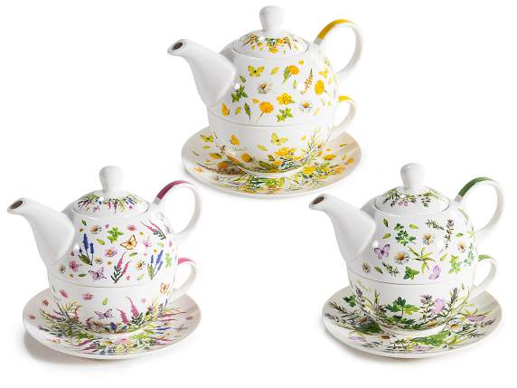 Ensemble tasse, théière et soucoupe en porcelaine décoré dh