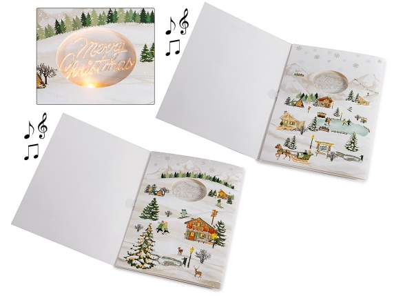 Tarjeta de felicitación navideña 3D con música, luces y sobr