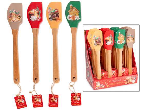 Espátula de postre silicona y madera con adornos navideños