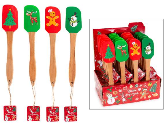 Espátula de postre madera y silicona con adornos navideños