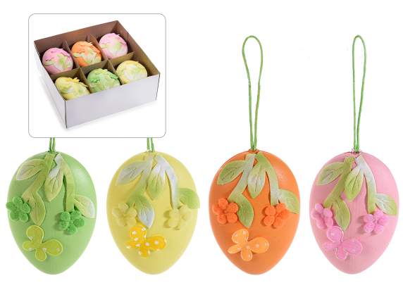 Espo 12 uova decorative in plastica c/farfalla da appendere