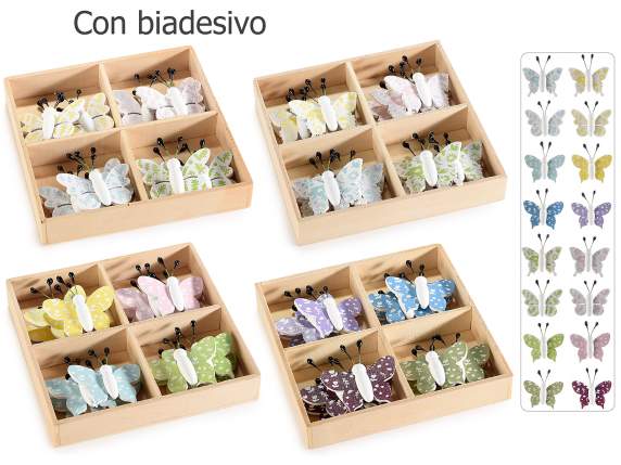 Espositore 16 farfalle colorate in legno con adesivo