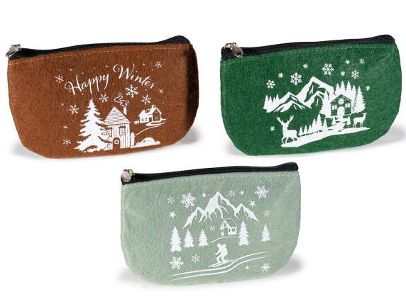 Estuche de fieltro con cremallera y estampado de paisaje