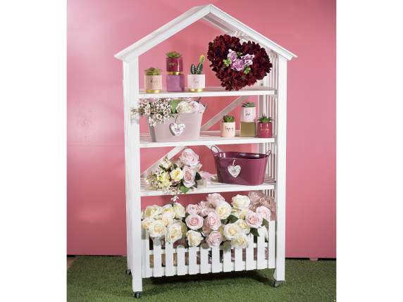 Etagère en bois blanc avec roulettes, 3 étagères et 1 compar