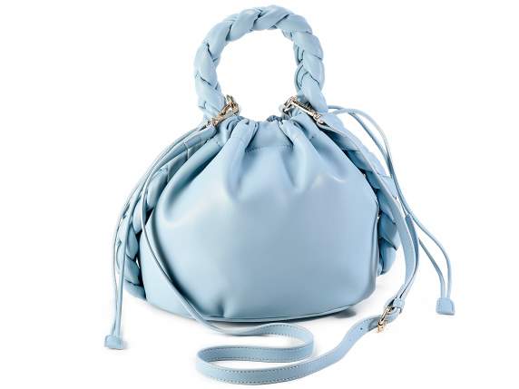 Extra soft leatherette bucket bag with braided handle