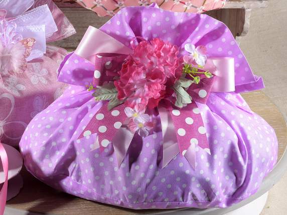 Polka dot fabric dove bag with drawstring