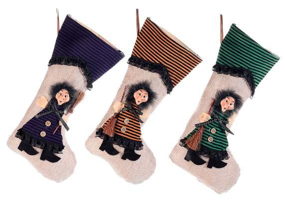 Fabric stocking with resin Befana to hang