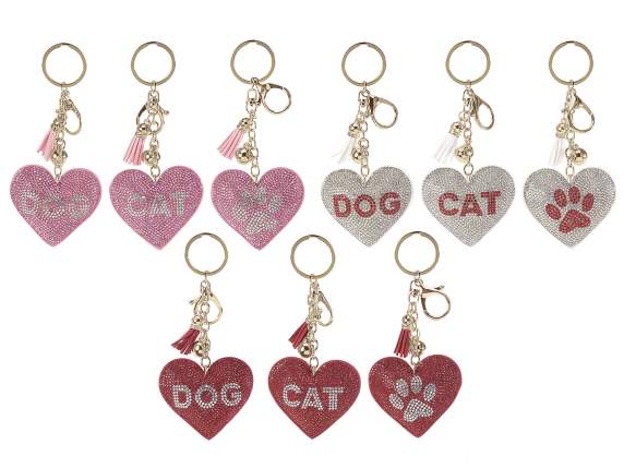 Fall In Love heart charm / keychain, rhinestones and pendant