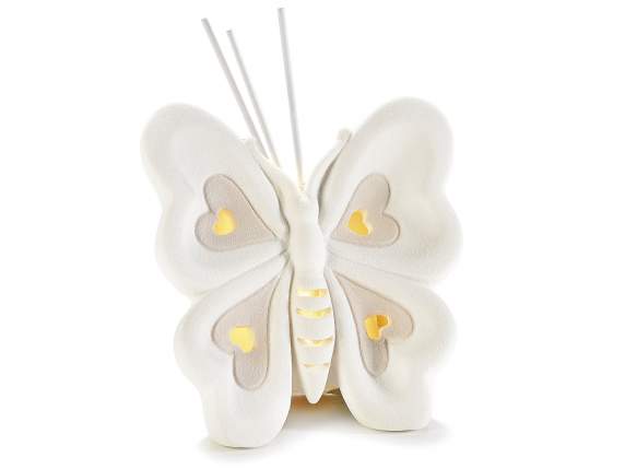 Farfalla in porcellana c/luce led e stick legno p/profumare